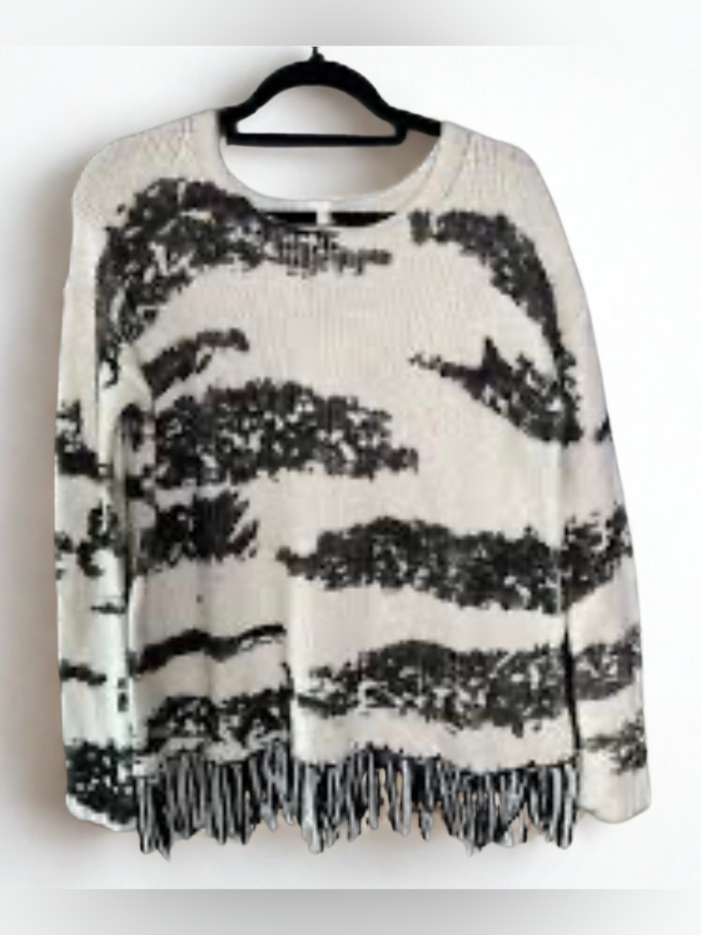 Lisa Todd RARE! Zebra Snow Chalet
Sweater with Fringe Hem, XS
